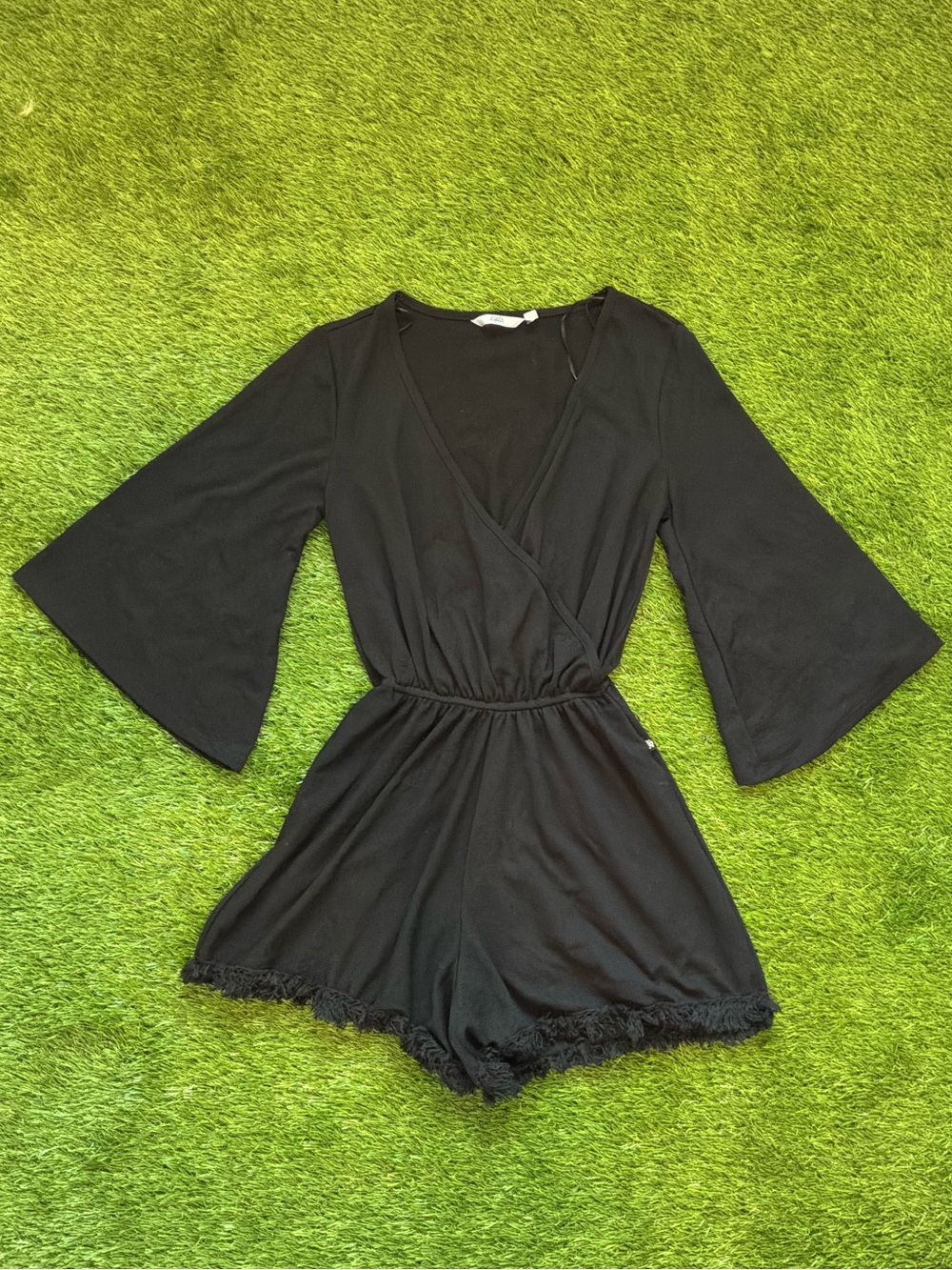 La Vie en Rose Aqua Black Bell Sleeve Romper XS